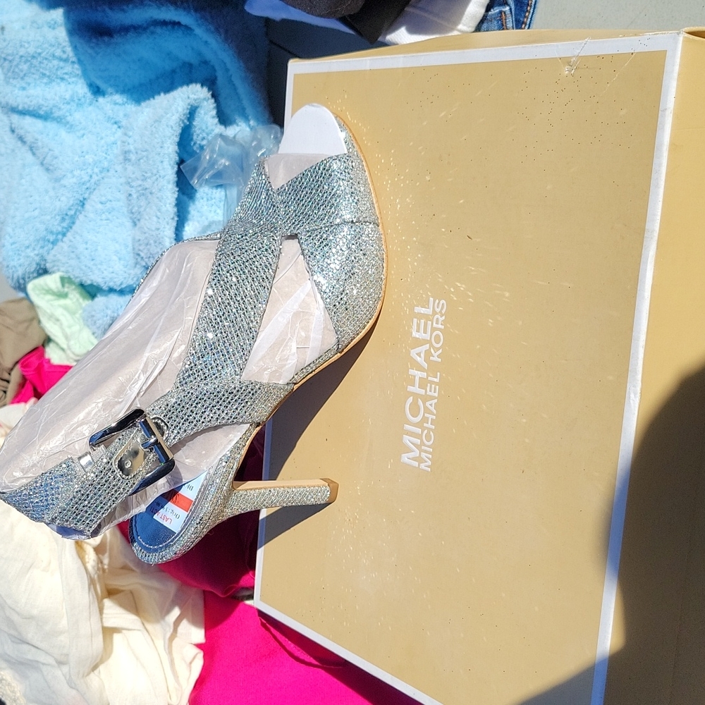 MK silver heels sandals New